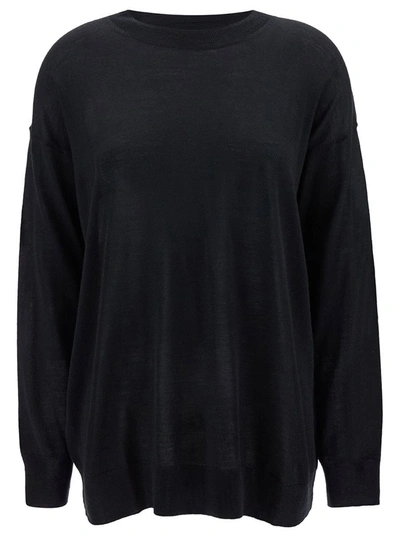 P.A.R.O.S.H BLACK RELAXED SWEATER WITH RIBBED KNIT IN WOOL AND SILK WOMAN