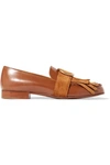 CHLOÉ OLLY FRINGED SUEDE-TRIMMED EMBELLISHED LEATHER LOAFERS