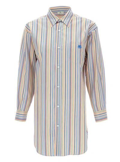 Etro Oversized Multicolor Shirt With Stripe Motif And Pegasus Embroidery In Cotton Woman