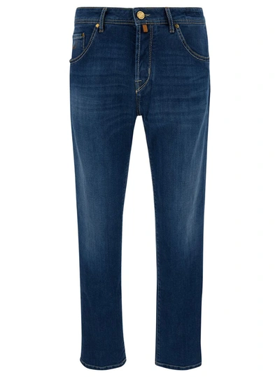 Jacob Cohen 'scott' Blue Cropped Jeans With Logo Patch In Cotton Denim Man