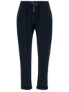 BRUNELLO CUCINELLI BLUE SPORTS PANTS WITH DRAWSTRING IN COTTON AND SILK WOMAN