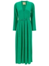 FORTE FORTE LONG GREEN DRESS WITH BELT AND LONG SLEEVES IN STRETCH SILK WOMAN