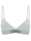 VERSACE WHITE SPORTS BRA WITH LOGO EMBROIDERY IN STRETCH COTTON WOMAN