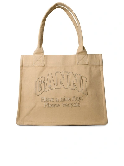 Ganni 'easy' Cream Recycled Cotton Shopping Bag