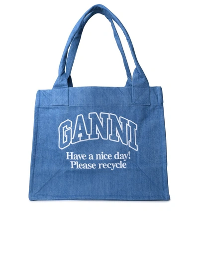 Ganni 'easy' Shopping Bag In Blue Recycled Cotton