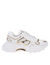 Balmain B-east Sneakers In White And Gold Suede And Leather In White/gold