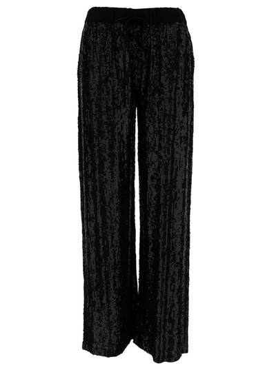 P.a.r.o.s.h Black Loose Pants With All-over Paillettes In Viscose Woman