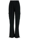 TWINSET BLACK CARGO PANTS WITH OVAL T PATCH IN TECH FABRIC WOMAN