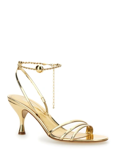 FERRAGAMO GOLD TONE SANDALS WITH CHAIN IN PATENT LEATHER WOMAN