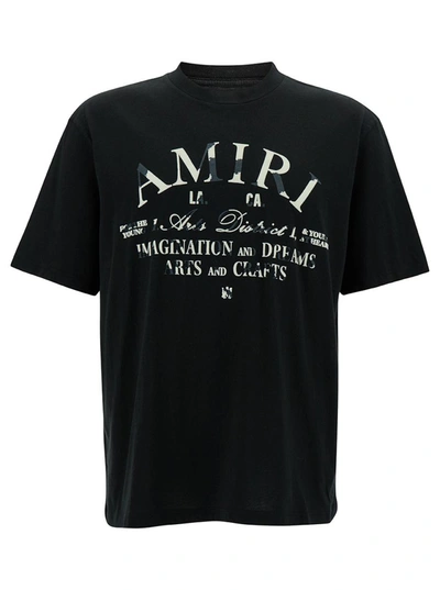 AMIRI BLACK T-SHIRT WITH DISTRESSED ARTS DISTRICT PRINT IN COTTON MAN