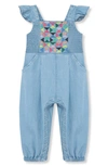Peek Essentials Embroidered Flutter Sleeve Denim Jumpsuit In Light Denim