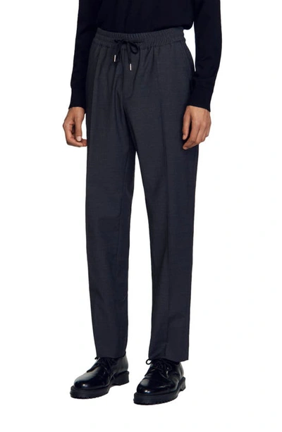 Sandro Elasticated Straight-leg Trousers In Mocked Grey