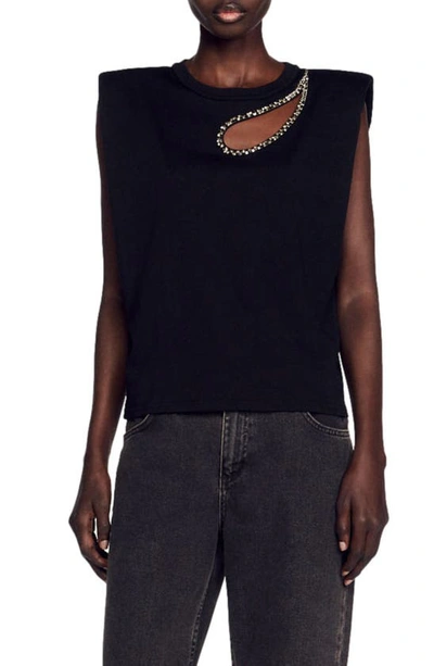Sandro Gustave Cut Out Top In Noir / Gris