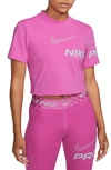 Nike Women's  Pro Dri-fit Short-sleeve Cropped Graphic Training Top In Pink