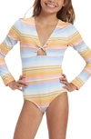 BILLABONG KIDS' BLISSED OUT KEYHOLE LONG SLEEVE ONE-PIECE SWIMSUIT