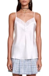 Maje Leatonie Lace Trim Silk Camisole In Blanc