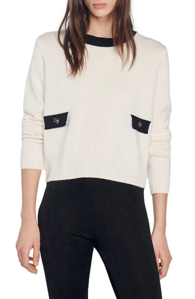 Sandro Fine Knit Back Button Jumper In Ecru