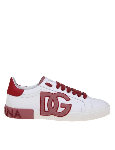 Dolce & Gabbana Low Calf Sneakers Color White And Red