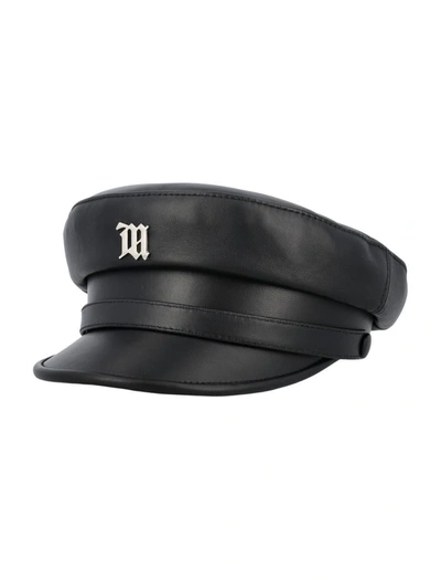 Misbhv Black Leather Monogram Gavroche Cap