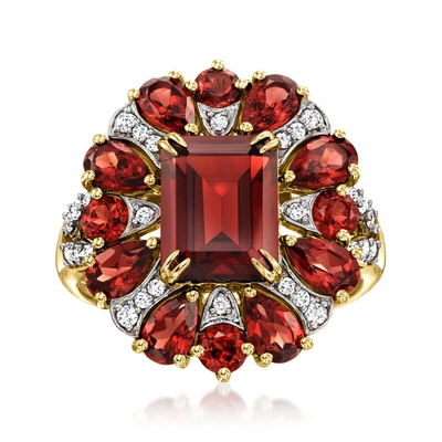 Ross-simons Garnet And . Diamond Ring In 14kt Yellow Gold In Red