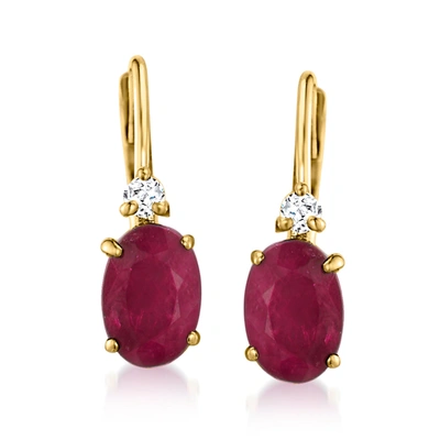 Ross-simons Ruby Drop Earrings With Diamond Accents In 14kt Yellow Gold In Red
