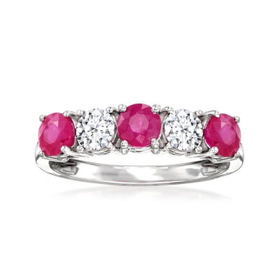 Ross-simons Ruby And . Lab-grown Diamond Ring In 14kt White Gold In Red