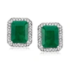Ross-simons Emerald And . Diamond Earrings In Sterling Silver In Green