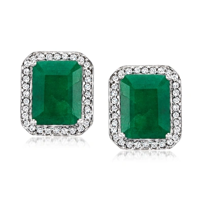 Ross-simons Emerald And . Diamond Earrings In Sterling Silver In Green