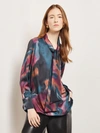 Misook Watercolor Tie Neck Crepe De Chine Blouse In Multi