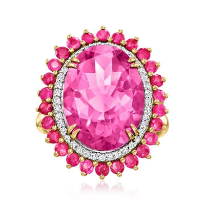 Ross-simons Pink Topaz And . Ruby Cocktail Ring With . Diamonds In 14kt Yellow Gold