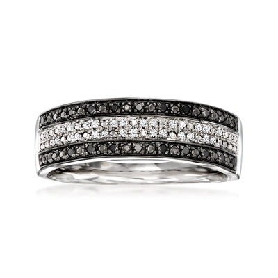 Ross-simons Black And White Diamond Striped Ring In Sterling Silver