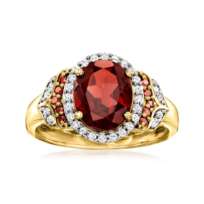 Ross-simons Garnet And . Red And White Diamond Ring In 18kt Gold Over Sterling
