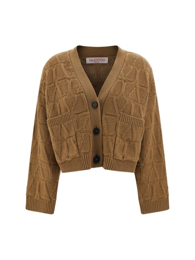 Valentino Ladies Cammello Toile Iconographe Cardigan In Brown