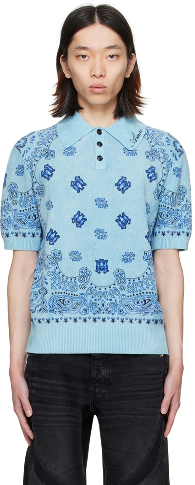 Amiri Logo Pattern Short-sleeved Polo Shirt In Blue