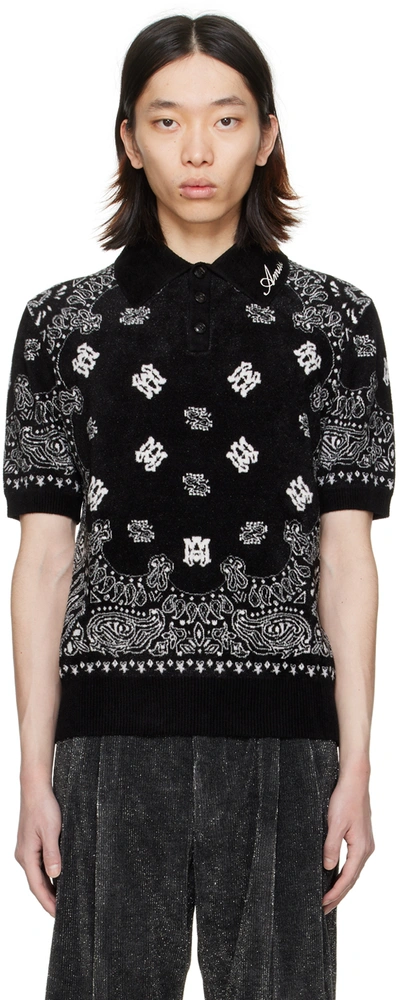 Amiri Logo-bandana Jacquard Polo Shirt In Black