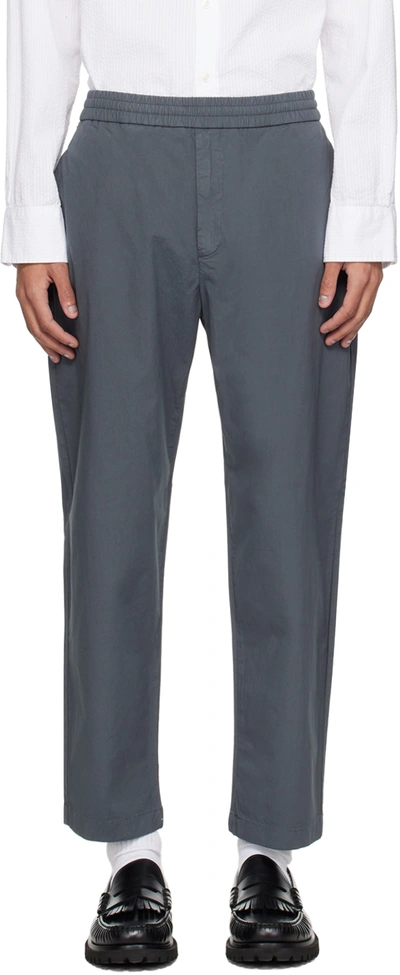 Officine Generale Walter Slim-fit Straight-leg Cotton-blend Poplin Drawstring Trousers In Gray