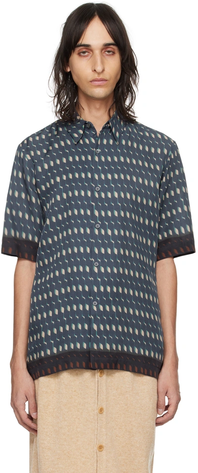 DRIES VAN NOTEN BLUE GRAPHIC SHIRT