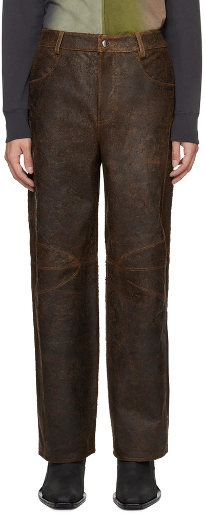 Eckhaus Latta Brown Hide Leather Trousers In Soil