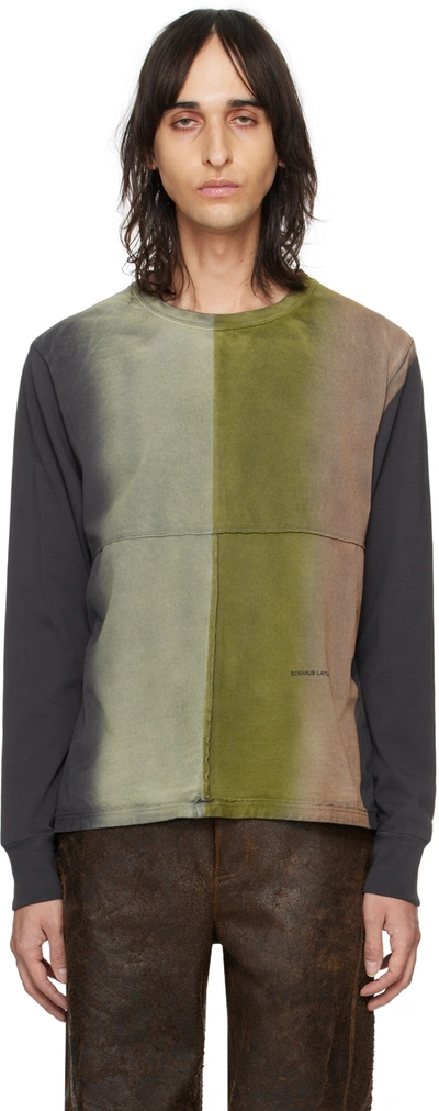 Eckhaus Latta Black & Khaki Lapped Long Sleeve T-shirt In Inky