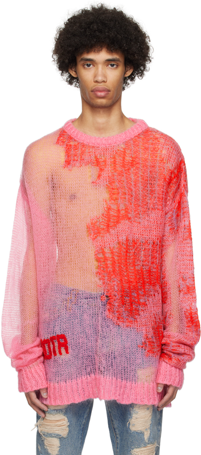 Members Of The Rage Pink & Red Sheer Sweater In Pink/multicolor