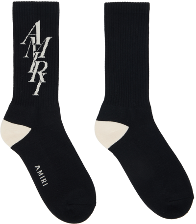Amiri Stack Logo Cotton Blend Crew Socks In Black