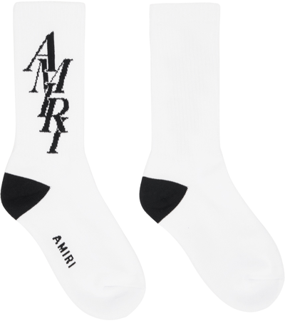 Amiri Stack Logo-jacquard Ribbed Cotton-blend Socks In White Black