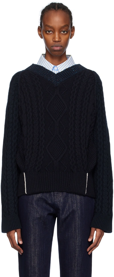 Victoria Beckham Navy V-neck Sweater