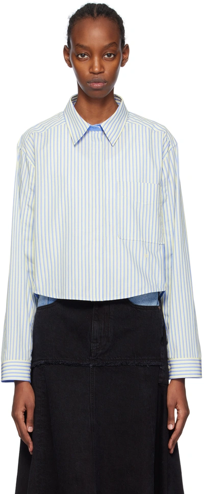 Victoria Beckham Blue & Yellow Cropped Shirt In Chamomile/oxford Blu