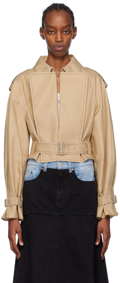 Victoria Beckham Beige Belted Jacket In Honey