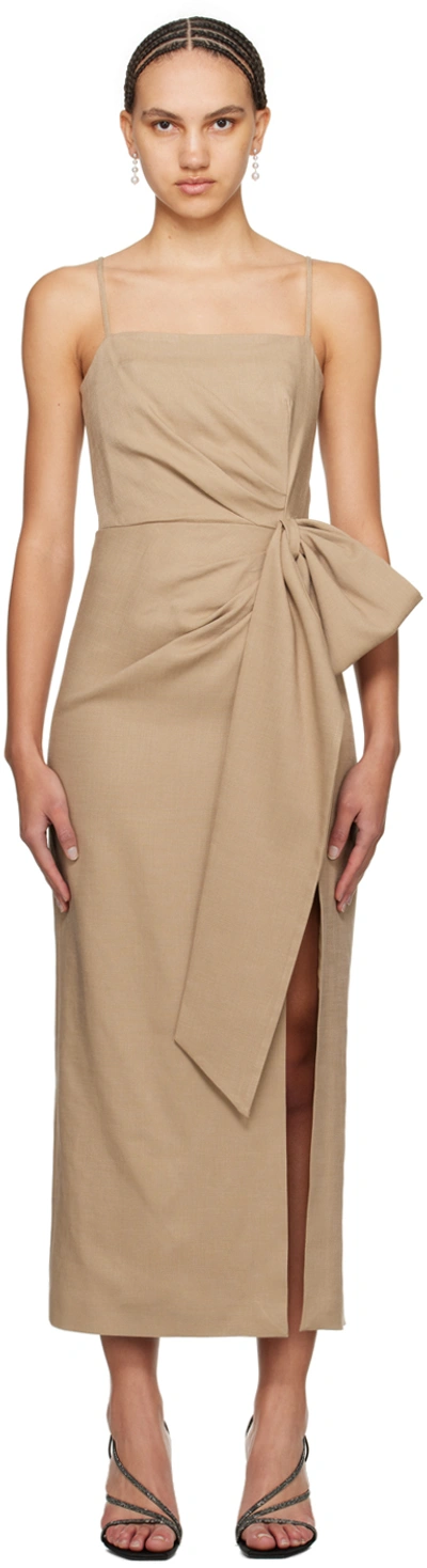 Msgm Tan Flamed Maxi Dress In Beige