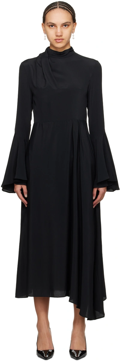 Msgm Black Draped Maxi Dress In 99 Black