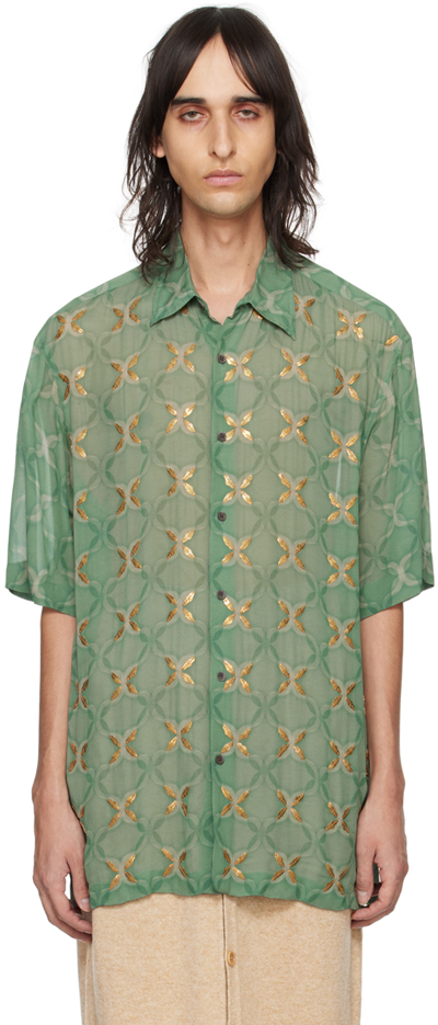 Dries Van Noten Green Sequinned Shirt