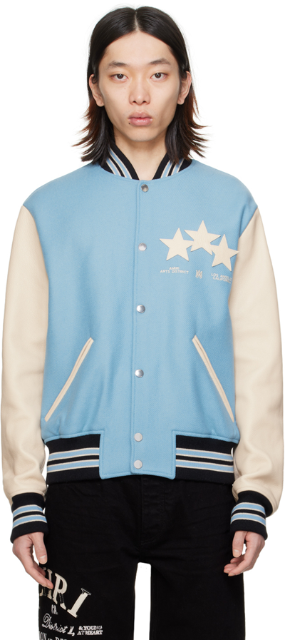 Amiri Stars Panelled Wool-blend Varsity Jacket In Blue