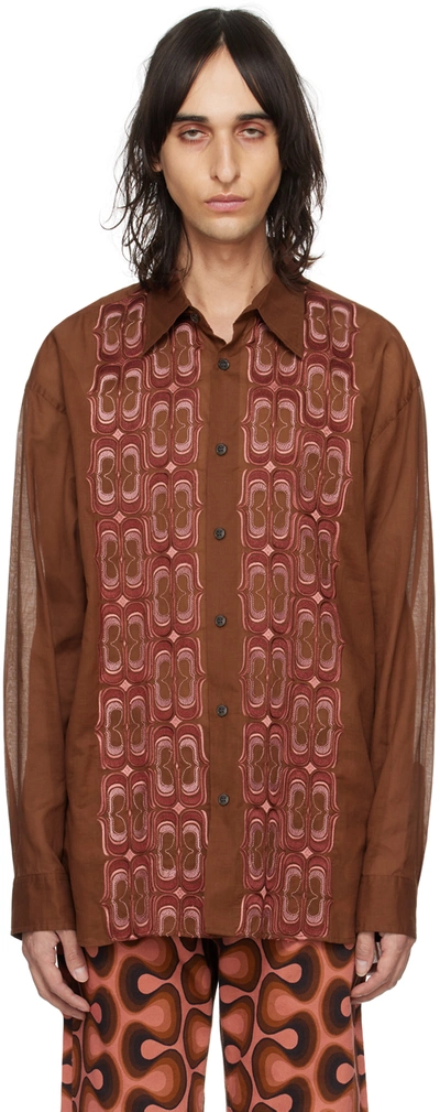 Dries Van Noten Orange Embroidered Shirt In 701 Rust